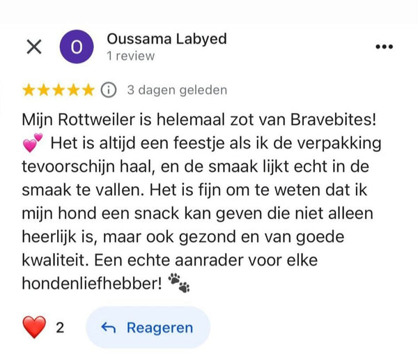 Klantreview over BraveBites hondenvoer